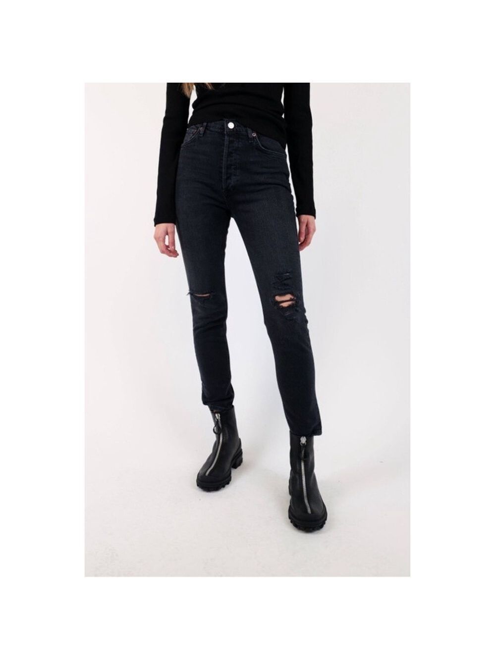 Agolde Nico Jeans Womens 27 High Rise Straight Distressed Button Fly Stretch
